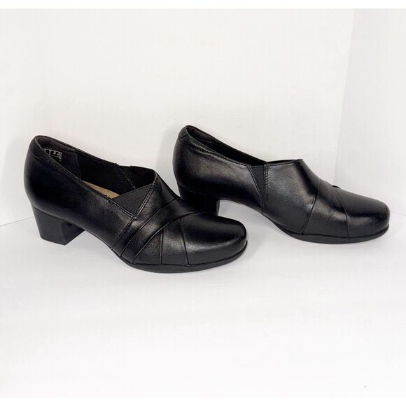 Clarks Rosalyn Adele Black Leather Shootie Block Heel Bootie Pump Office Sz 8 - Picture 7 of 14